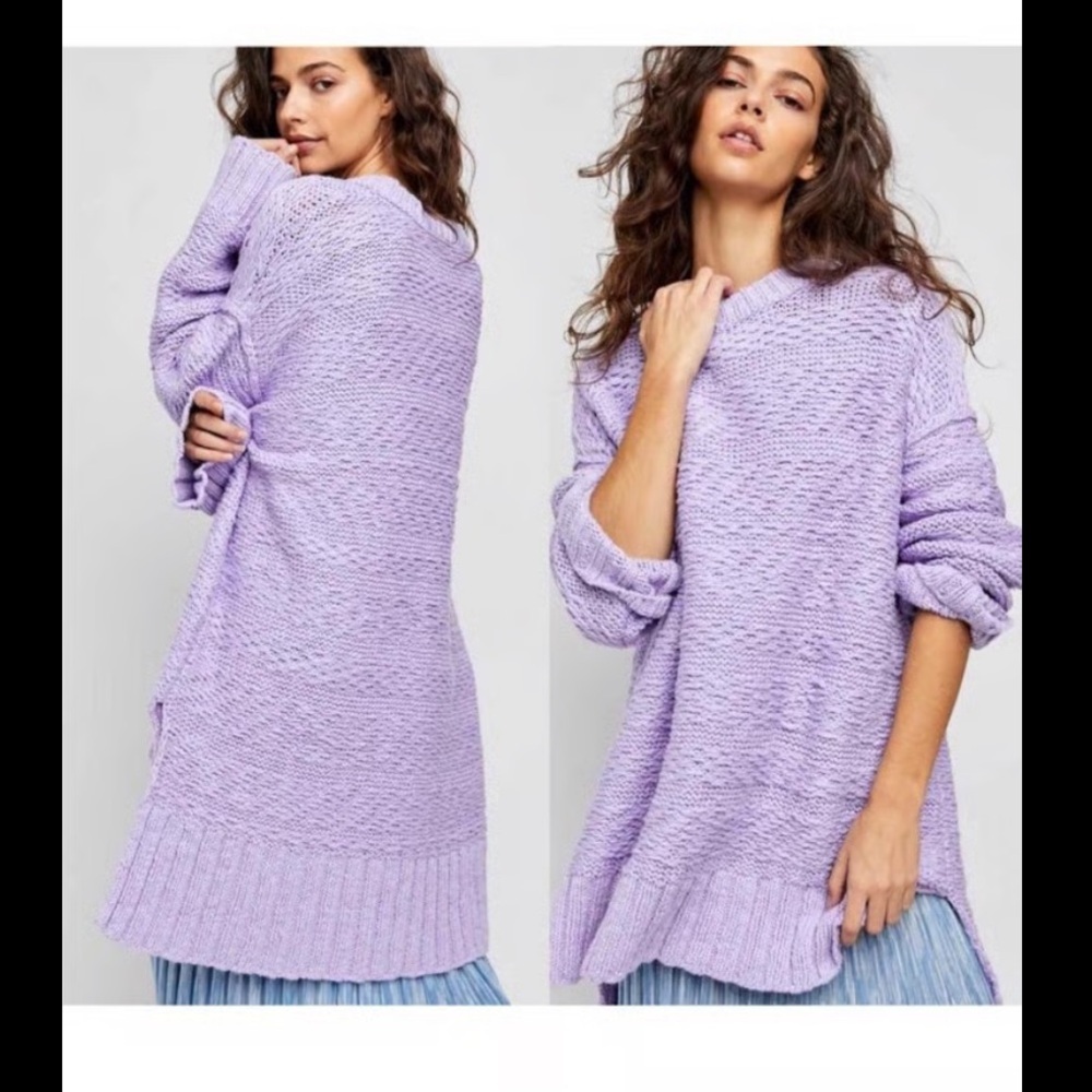 Free People Sparrow Hi Low Knit Pullover Sweater Tunic  Lavendula Small XS